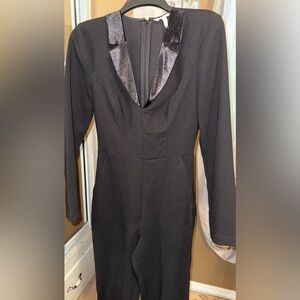 BCBGeneration Black Velvet Accent Jumpsuit